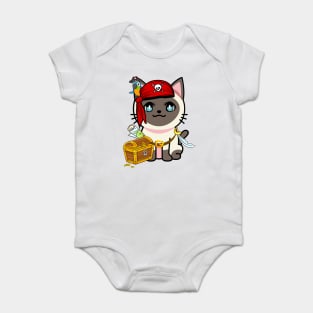 Cute siamese cat is a pirate Baby Bodysuit